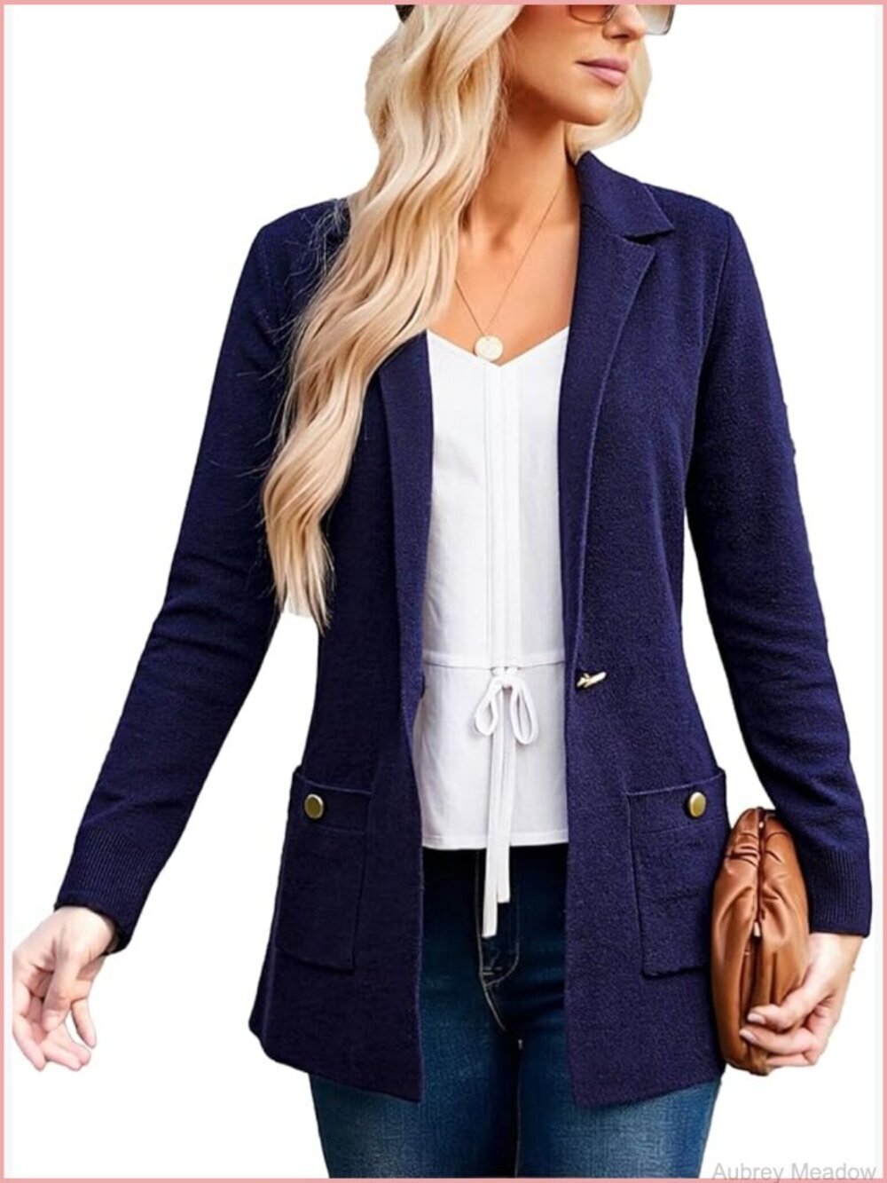Women's Open Front Cardigan Blazer with Pockets Long Sleeve Business Casual Work